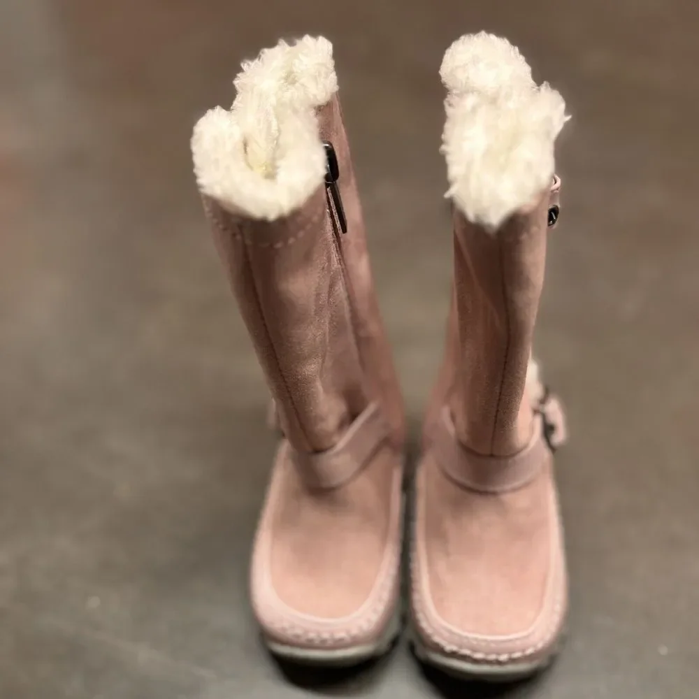 Nine West Naydine Suede Pink Knee High Snow Boots Baby Sz 5 Faux Fur Winter Girl
